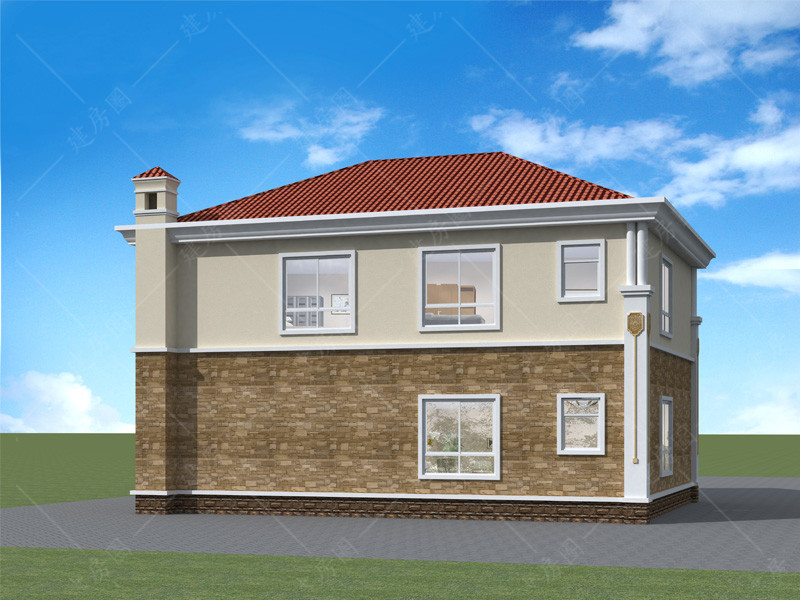 农村二层欧式风格自建别墅背面设计效果图