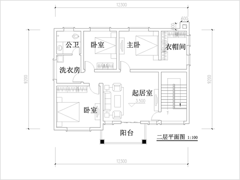 农村二层欧式风格自建别墅二层平面布局图