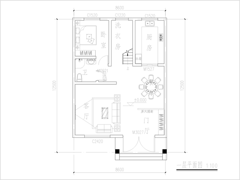 开间9米进深12米三层自建房平面图