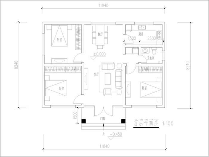 農村自建房一層平房平面圖