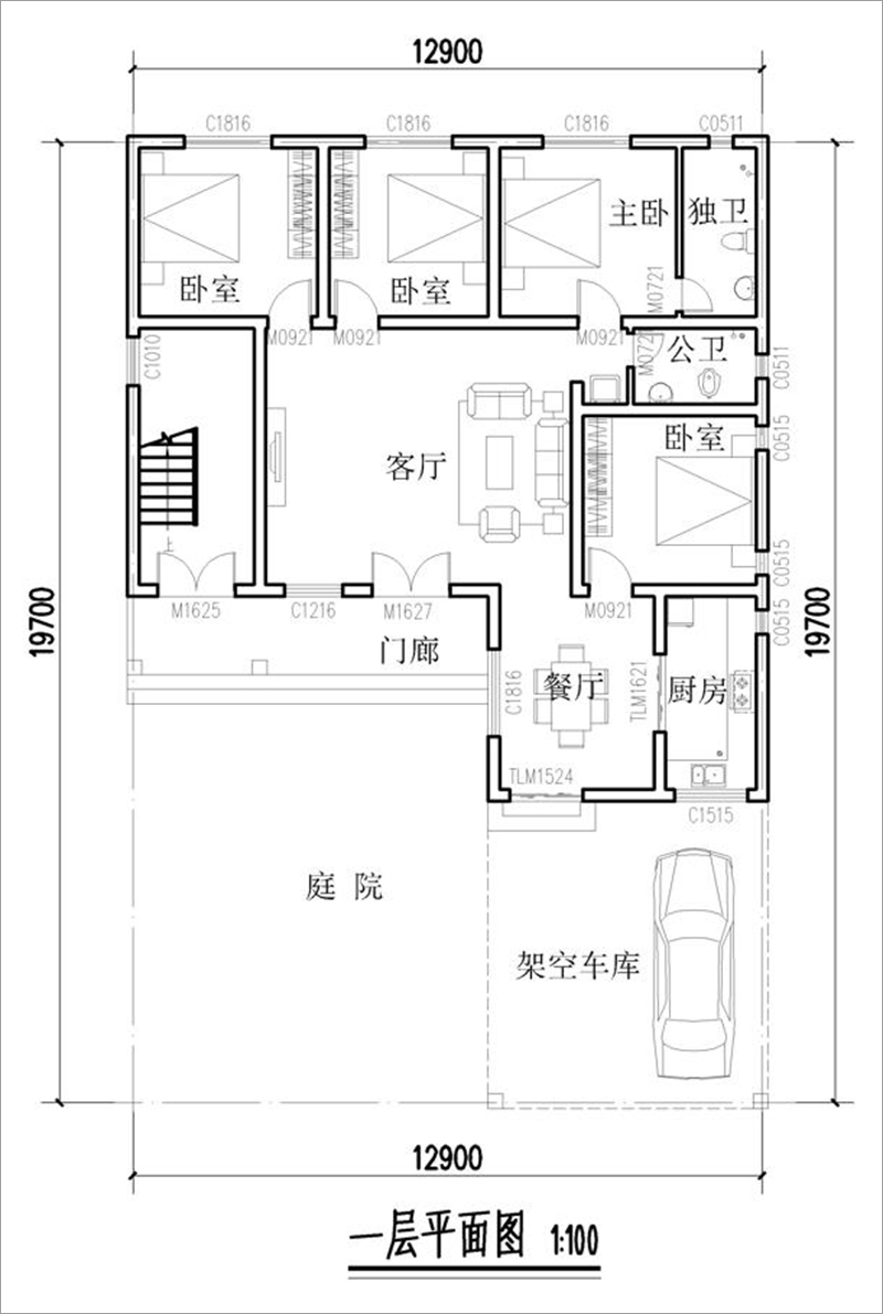 七字型房屋平面图