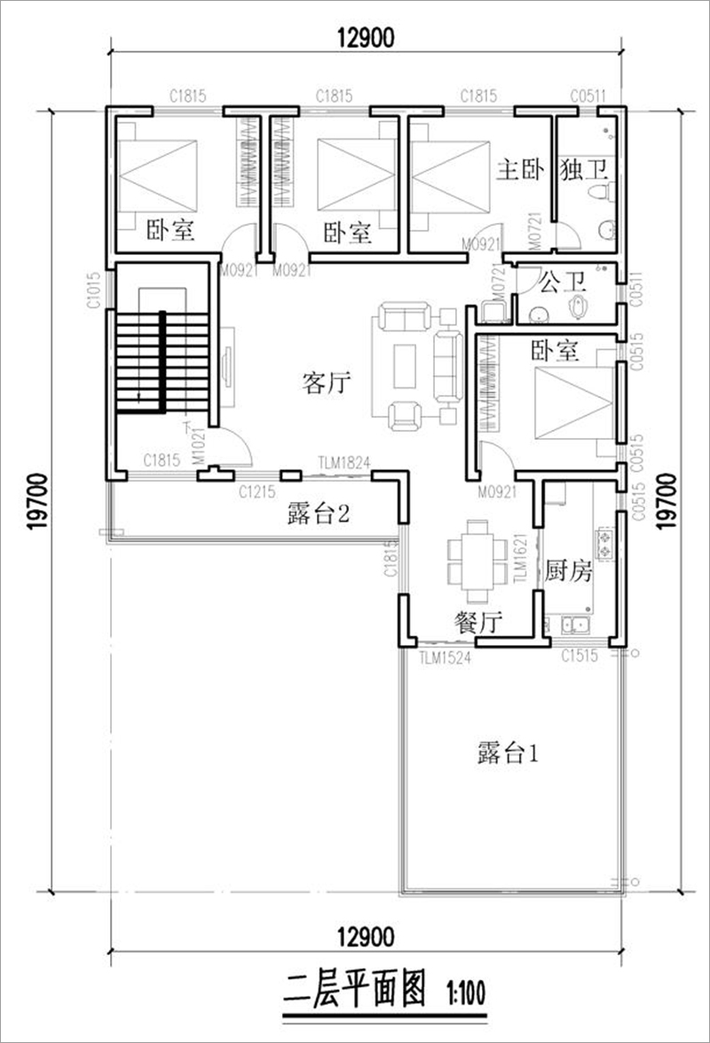 农村七字型小别墅平面图