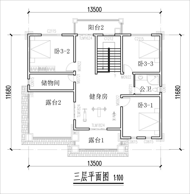 农村三层三间房屋平面图