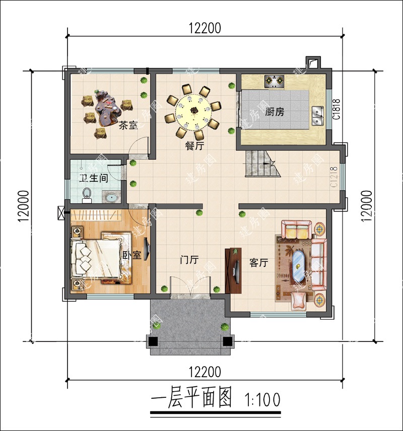 12x12米农村建房一层平面图