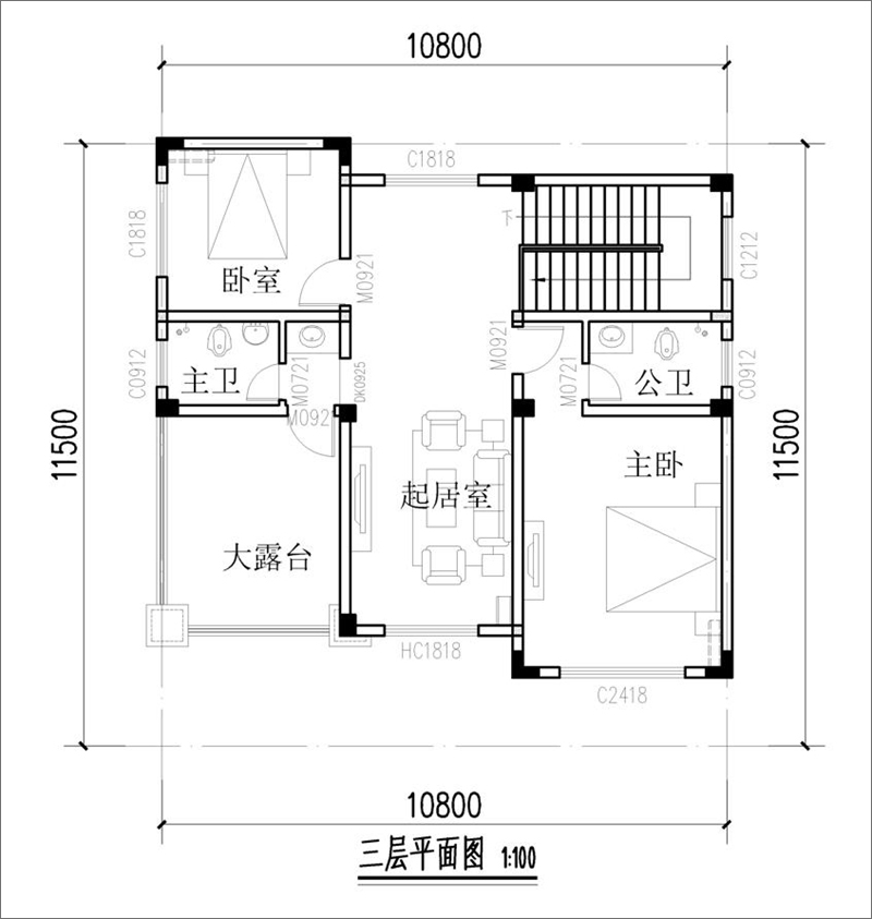 农村欧式自建房三层平面布局图