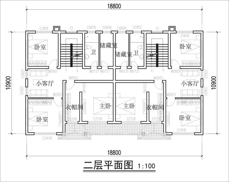 双拼别墅二层平面图