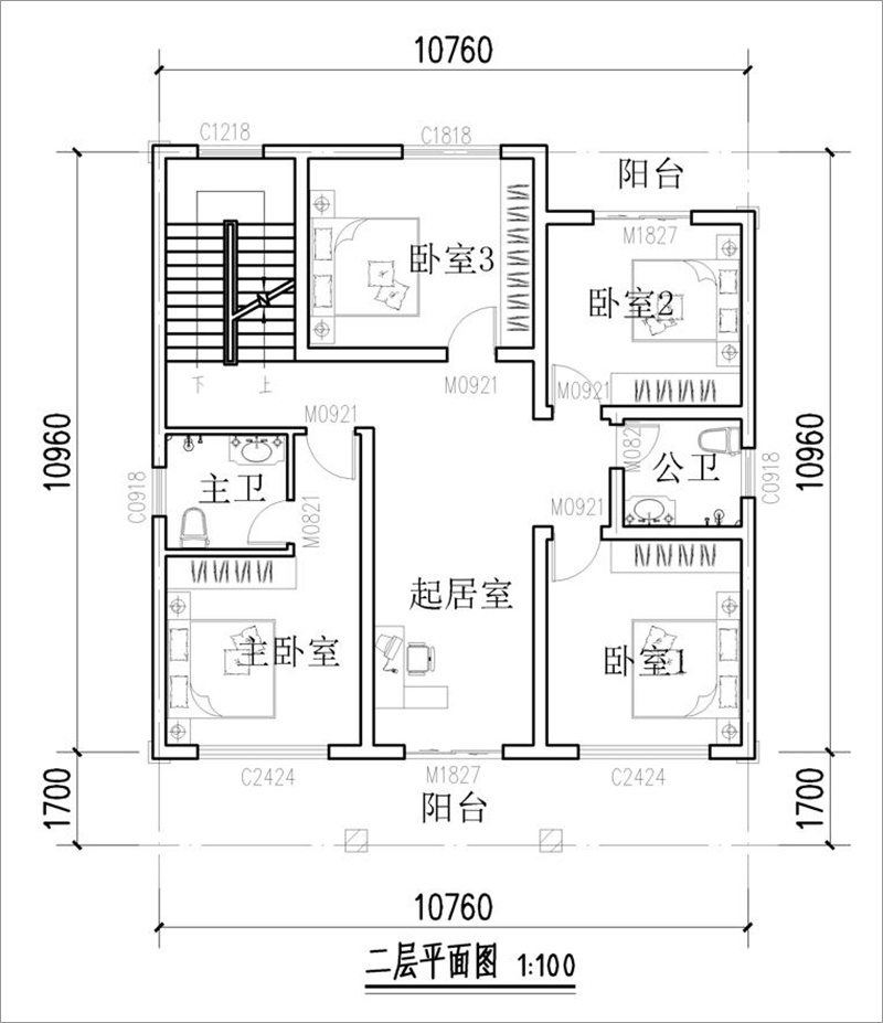 别墅二层平面布局图