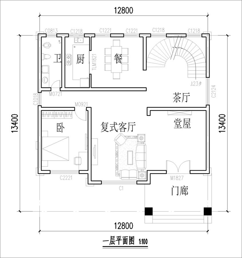 自建别墅一层平面图