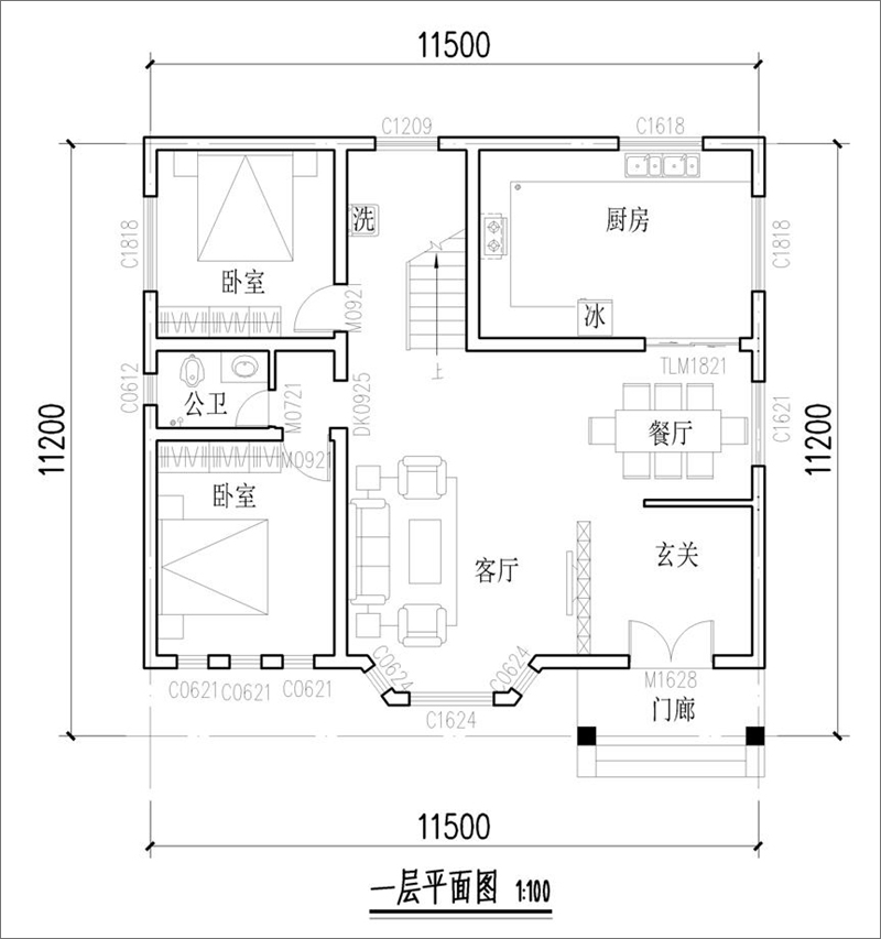 农村楼房一层平面图