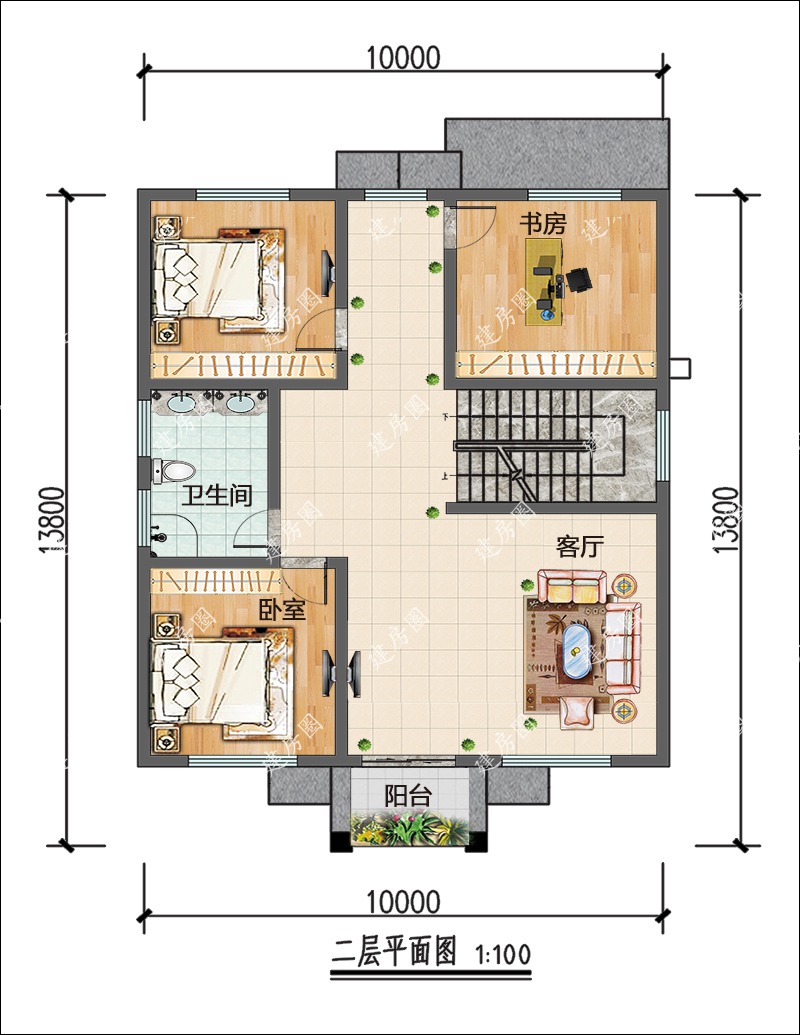 10米x14米三层新中式自建房平面图