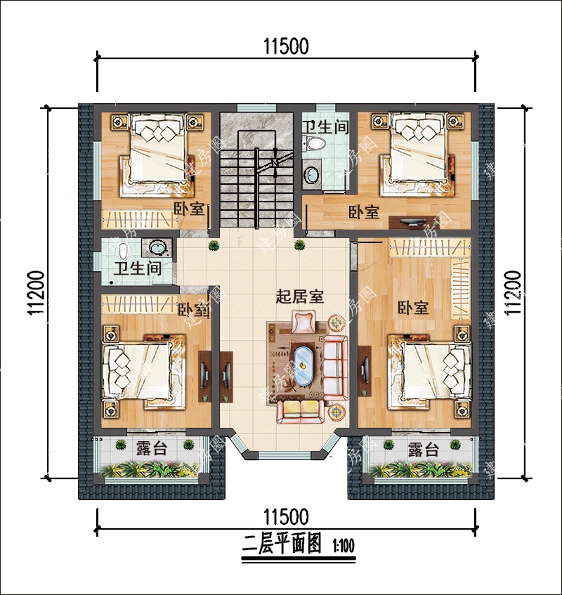 农村11米x11米三层自建房户型图