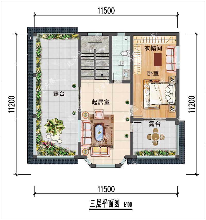 农村11米x11米三层房屋平面图