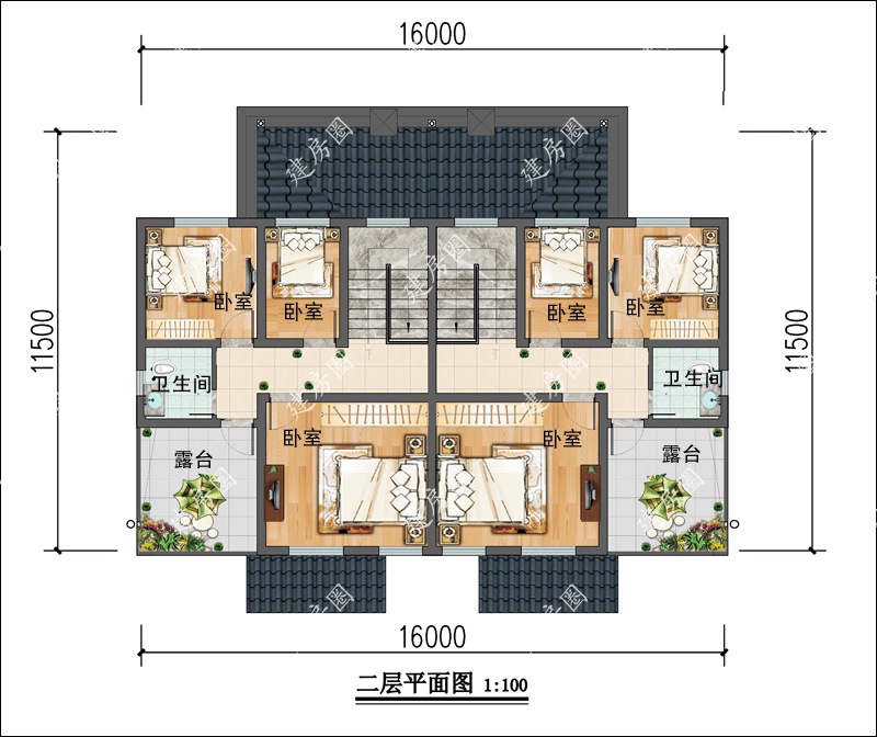 二层双拼小别墅平面图