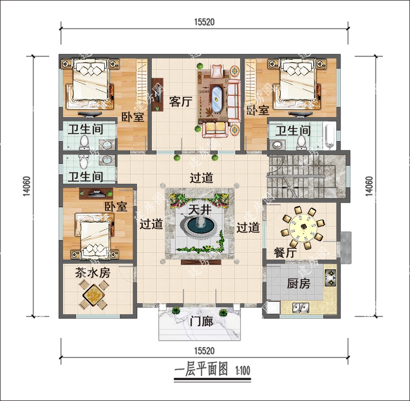 农村中式自建房一层平面图